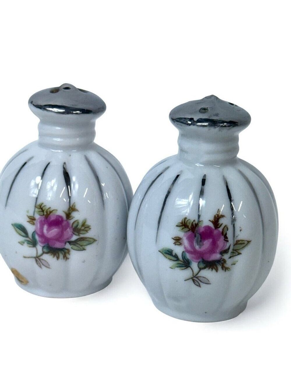 Vintage Ceramic Pink Rose Floral Salt and Pepper Shaker Set